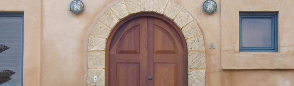 arched timber entrance doors